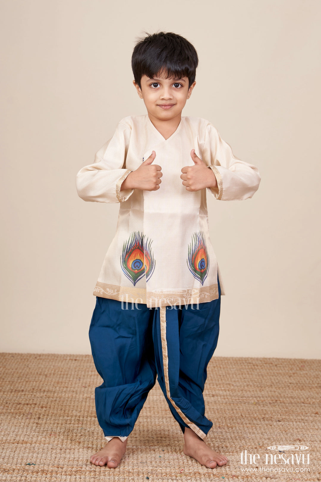 The Nesavu Boys Dothi Set Traditional Dhoti Kurta Set for Baby Boys Perfect for Weddings and Festivals Nesavu 12 (3M) / Green BES898A-12 Traditional boys dhoti kurta set tissue silk  best weddings naming ceremonies