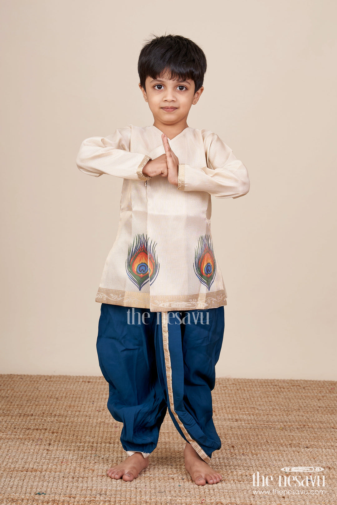 The Nesavu Boys Dothi Set Traditional Dhoti Kurta Set for Baby Boys Perfect for Weddings and Festivals Nesavu Traditional boys dhoti kurta set tissue silk  best weddings naming ceremonies