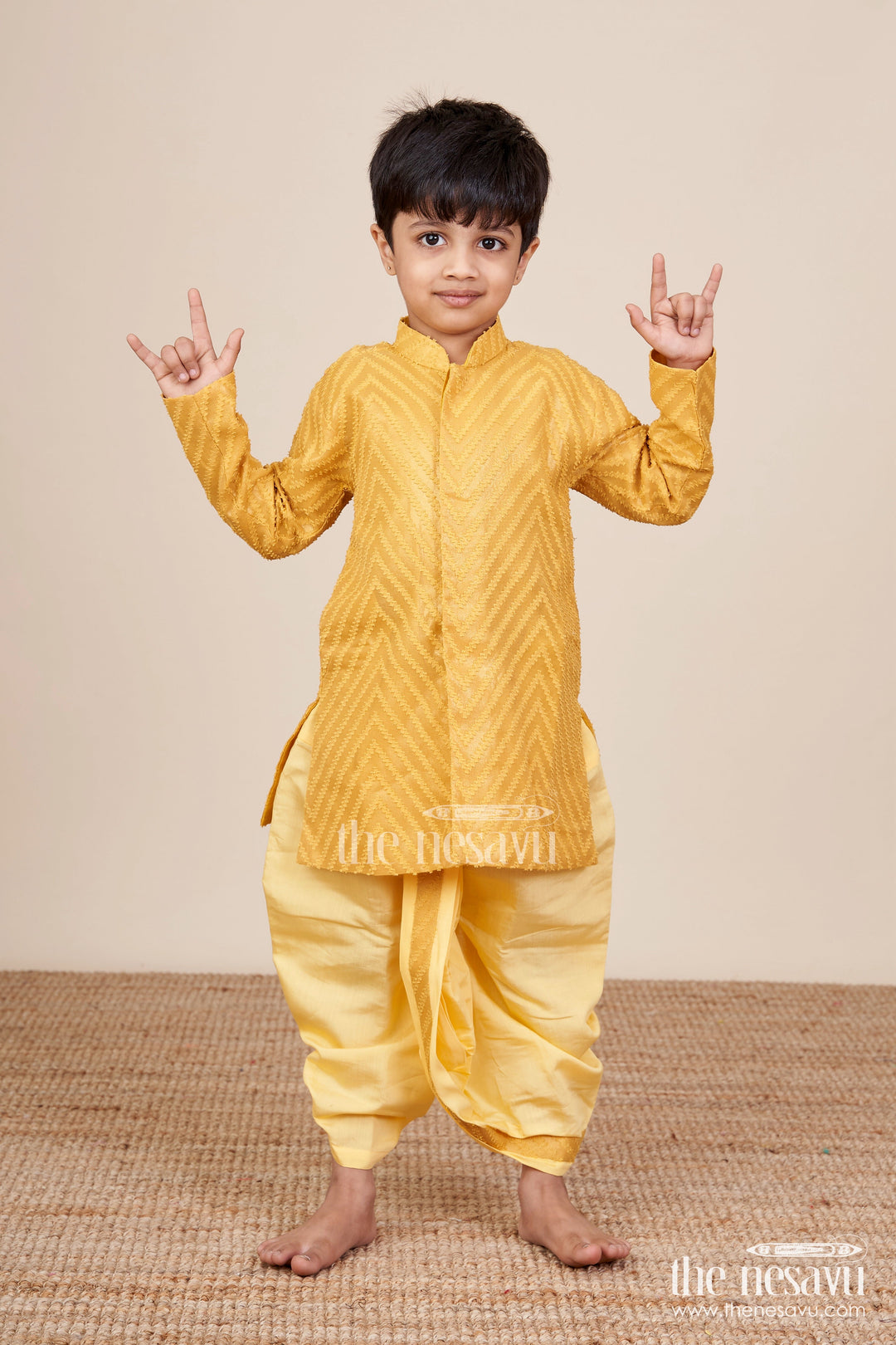 The Nesavu Boys Dothi Set Traditional Dothi Set for Toddler Boys Attending Pujas and Festivals Nesavu 16 (1Y) / Yellow BES767D-16 Nesavu traditional dothi kurta set toddler boys  perfect pujas functions cultural events