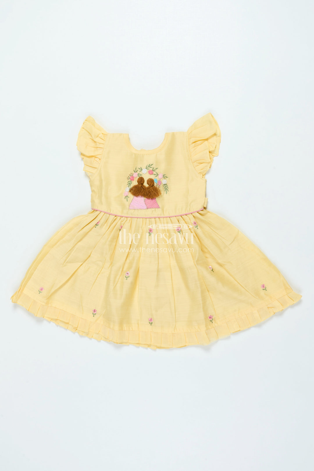 The Nesavu Girls Chanderi Frock Traditional Frock for Baby Girls for Festive Rituals and Temple Visits Nesavu 16 (1Y) / Yellow GFC1995A-16 Nesavu chanderi cotton frock baby girls embroidery festive rituals family occasions