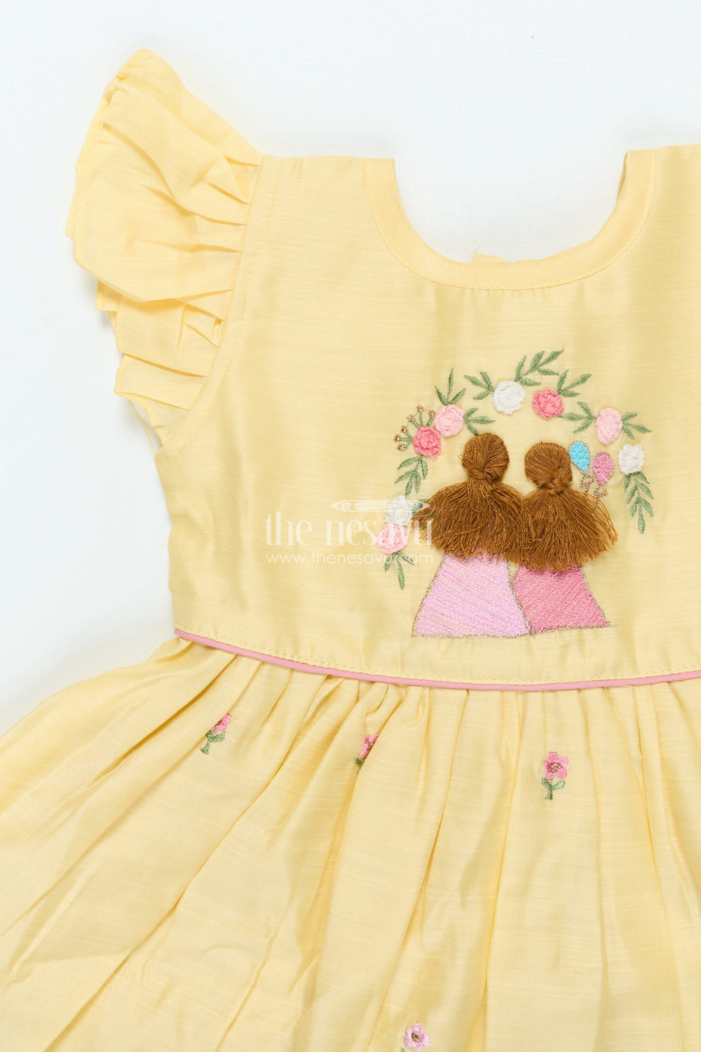 The Nesavu Girls Chanderi Frock Traditional Frock for Baby Girls for Festive Rituals and Temple Visits Nesavu Nesavu chanderi cotton frock baby girls embroidery festive rituals family occasions