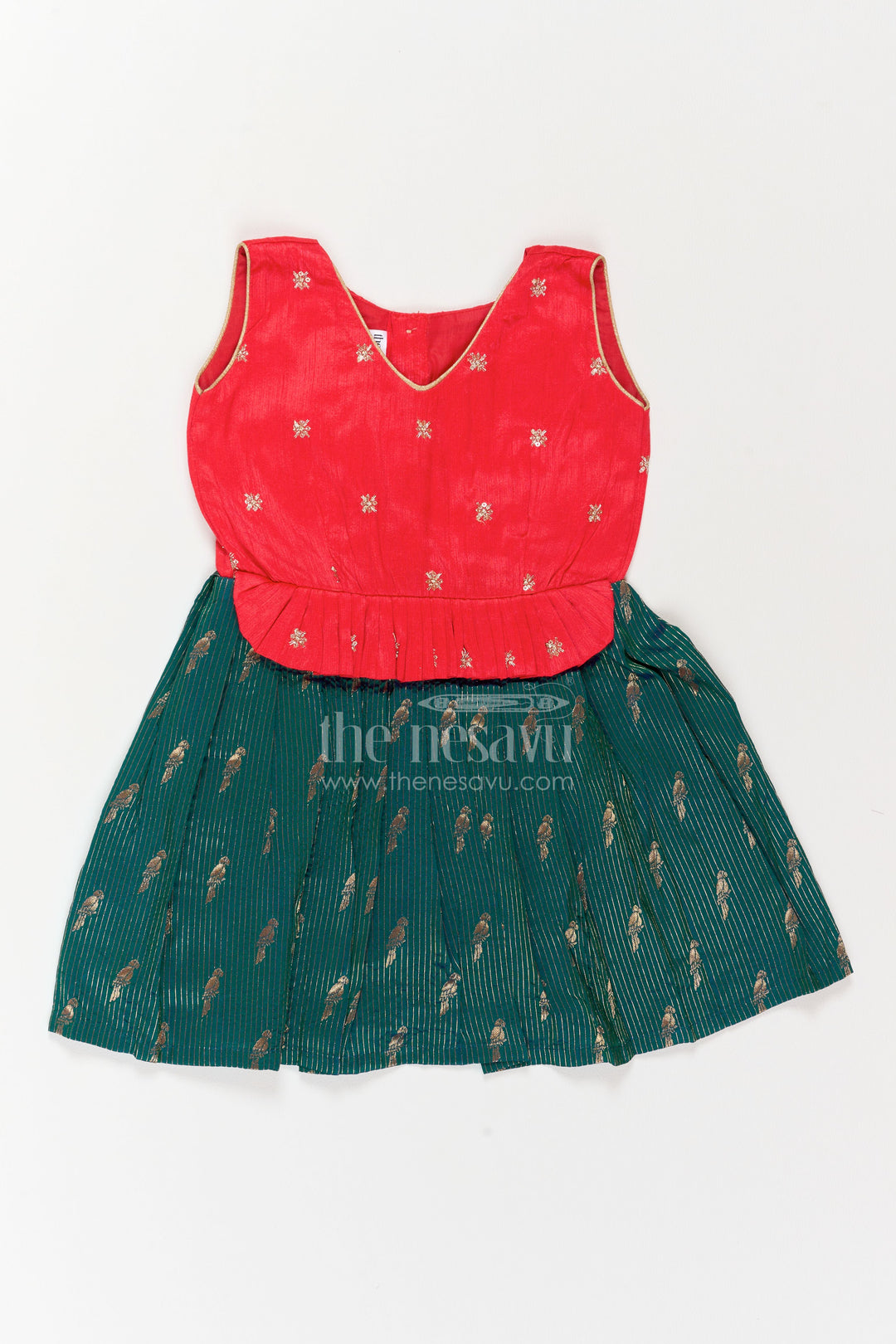 The Nesavu Silk Frock Traditional Frock for Girls in Red for Festive Gatherings Nesavu 18 (2Y) / Red / Semi Banarasi SF1223A-18 Nesavu Traditional Frock For Girls In Red With Jacquard Weave SF1223A-18
