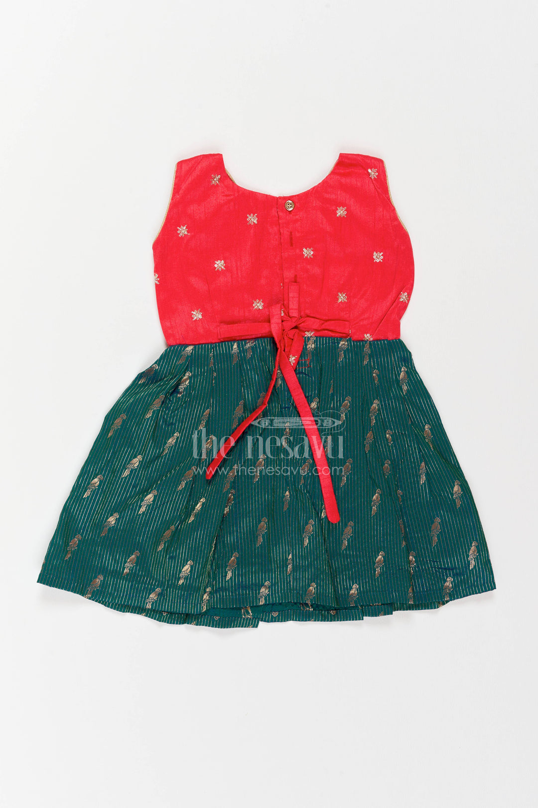 The Nesavu Silk Frock Traditional Frock for Girls in Red for Festive Gatherings Nesavu Nesavu Traditional Frock For Girls In Red With Jacquard Weave