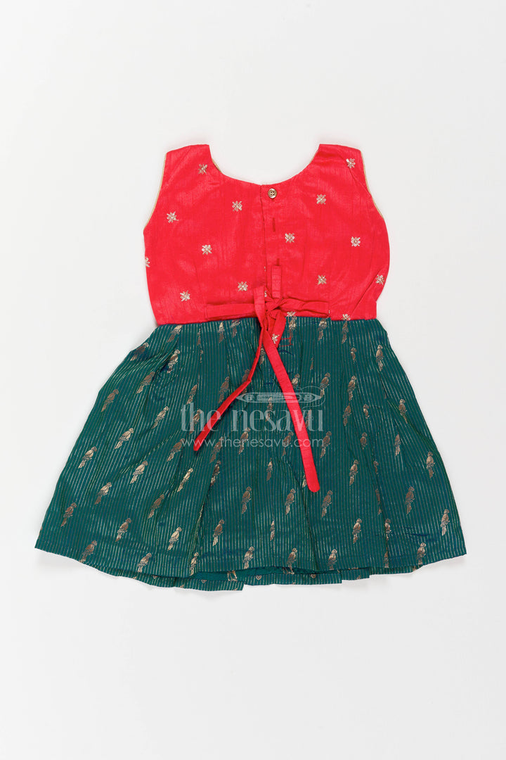 The Nesavu Silk Frock Traditional Frock for Girls in Red for Festive Gatherings Nesavu Nesavu Traditional Frock For Girls In Red With Jacquard Weave