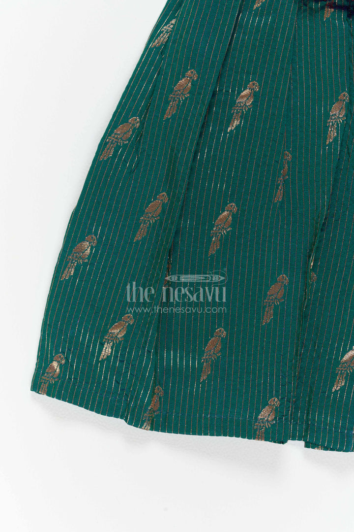The Nesavu Silk Frock Traditional Frock for Girls in Red for Festive Gatherings Nesavu Nesavu Traditional Frock For Girls In Red With Jacquard Weave