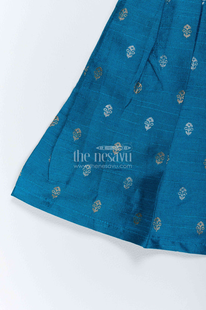 The Nesavu Silk Frock Traditional Frock for Girls with Paithani Motifs for Weddings and Parties Nesavu Nesavu Traditional Frock For Girls In Blue With Paithani Motifs