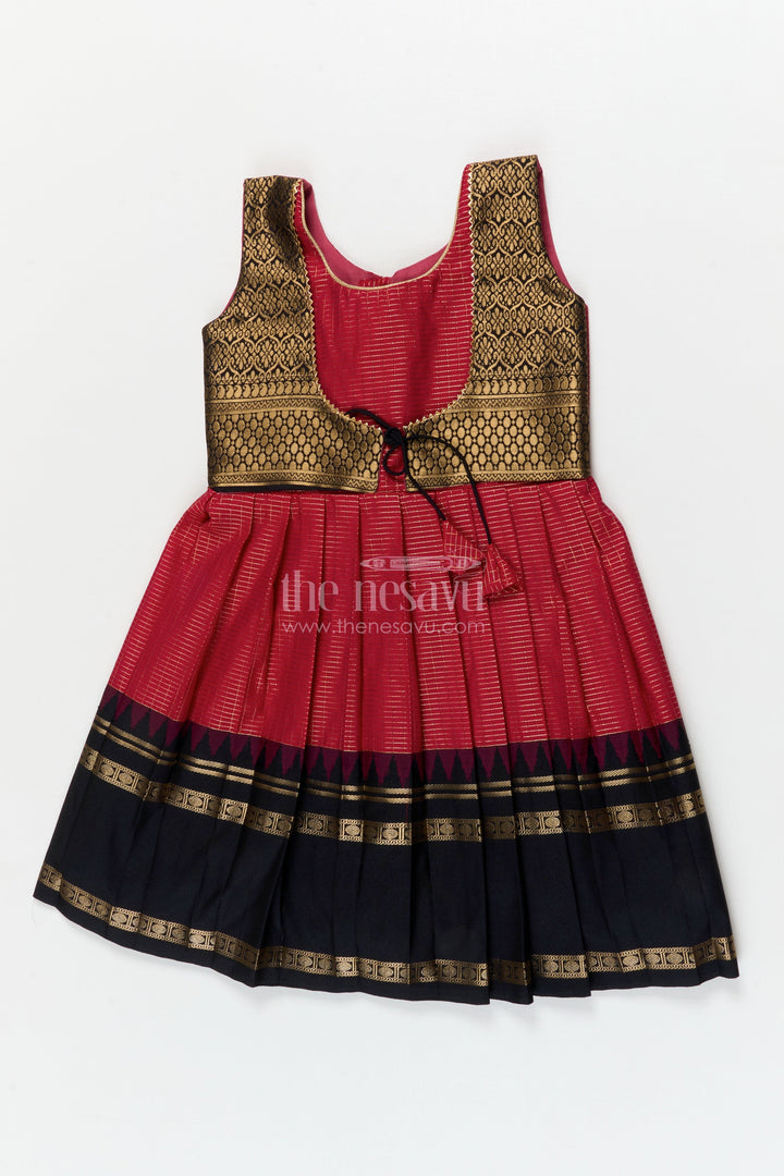 The Nesavu Girls Kanchi Silk Frock Traditional Frock for Toddler Girls Inspired by Kanchipuram Silk Sarees Nesavu 10 (NB) / Pink / style 2 KSF001AB-10 Nesavu traditional silk frock for toddler girls with Kanchipuram saree inspired design