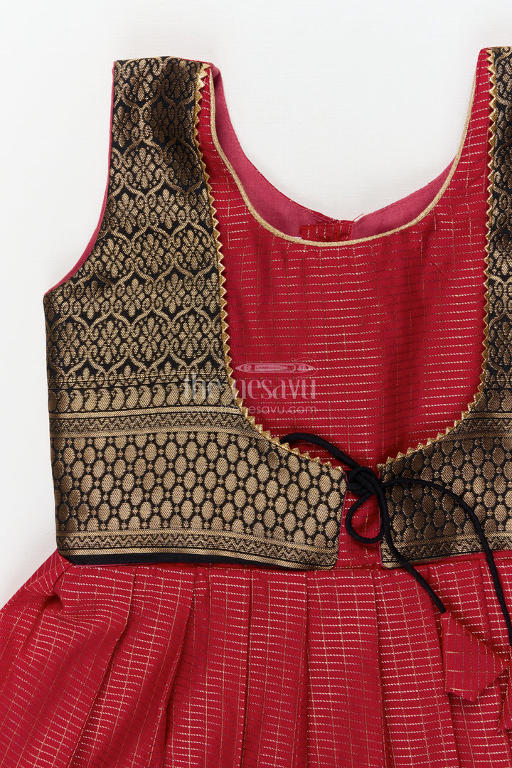 The Nesavu Girls Kanchi Silk Frock Traditional Frock for Toddler Girls Inspired by Kanchipuram Silk Sarees Nesavu Nesavu traditional silk frock for toddler girls with Kanchipuram saree inspired design