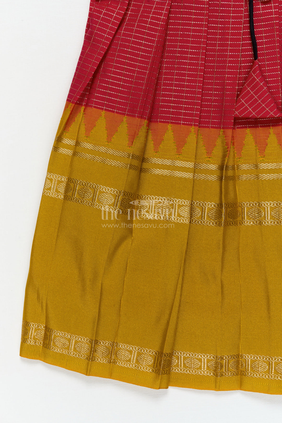 The Nesavu Girls Kanchi Silk Frock Traditional Frock for Toddler Girls Inspired by Kanchipuram Silk Sarees Nesavu Nesavu traditional silk frock for toddler girls with Kanchipuram saree inspired design