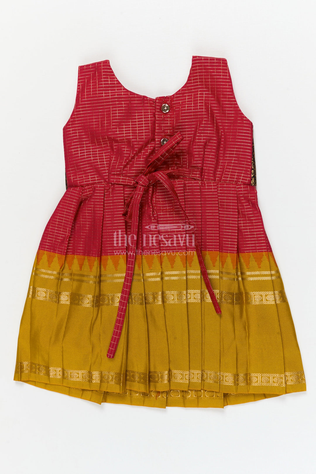 The Nesavu Girls Kanchi Silk Frock Traditional Frock for Toddler Girls Inspired by Kanchipuram Silk Sarees Nesavu Nesavu traditional silk frock for toddler girls with Kanchipuram saree inspired design