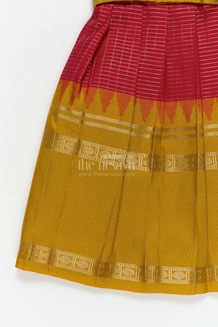 The Nesavu Girls Kanchi Silk Frock Traditional Frock for Toddler Girls Inspired by Kanchipuram Silk Sarees Nesavu Nesavu traditional silk frock for toddler girls with Kanchipuram saree inspired design