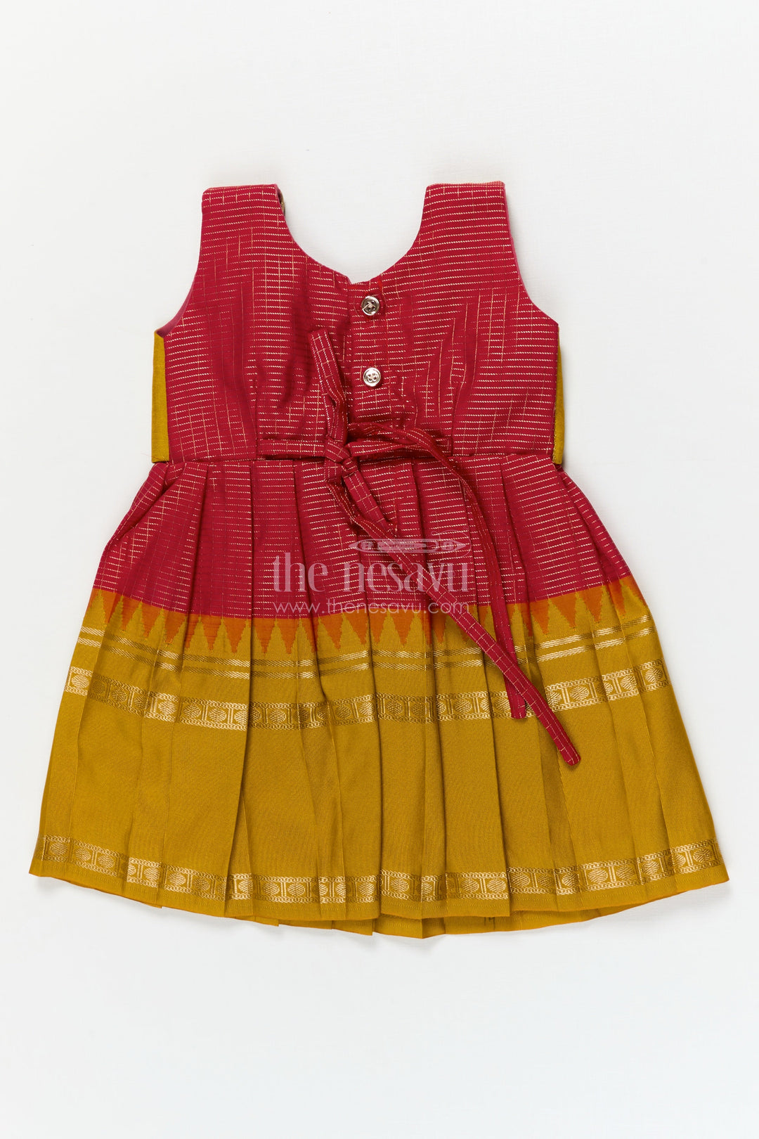 The Nesavu Girls Kanchi Silk Frock Traditional Frock for Toddler Girls Inspired by Kanchipuram Silk Sarees Nesavu Nesavu traditional silk frock for toddler girls with Kanchipuram saree inspired design