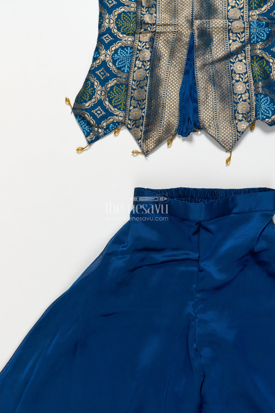The Nesavu Girls Sharara / Plazo Set Traditional Girls Ethnic Set with Sleeveless Blouse and Flared Pants Nesavu Nesavu girls ethnic palazzo set jacquard blouse weddings cultural events