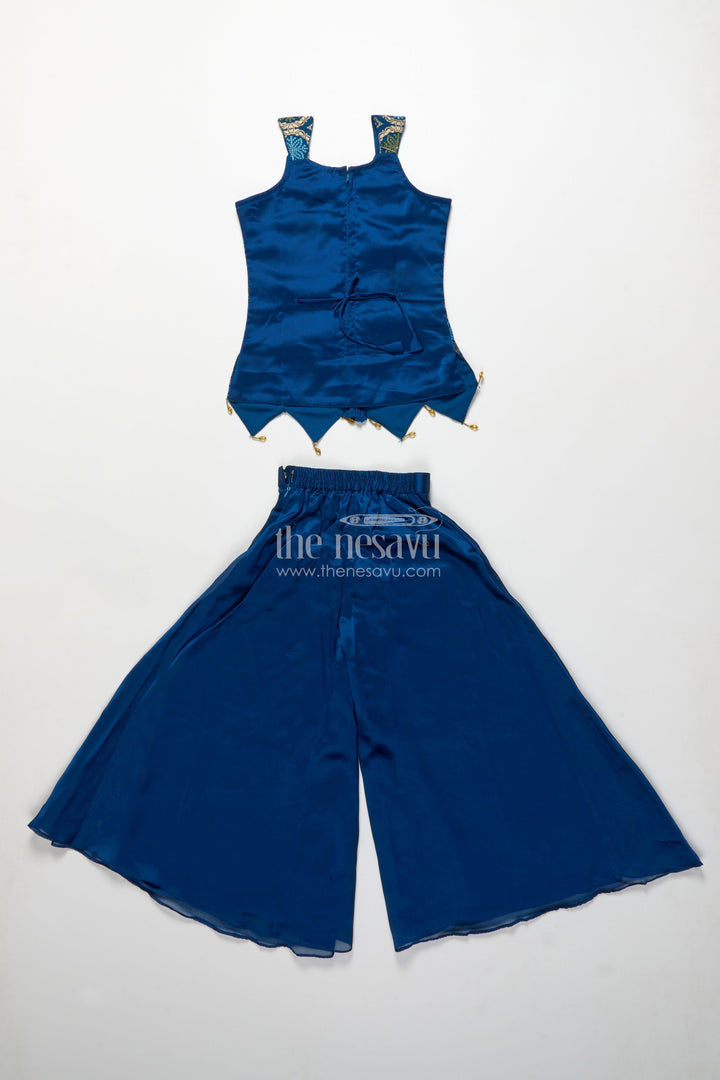 The Nesavu Girls Sharara / Plazo Set Traditional Girls Ethnic Set with Sleeveless Blouse and Flared Pants Nesavu Nesavu girls ethnic palazzo set jacquard blouse weddings cultural events