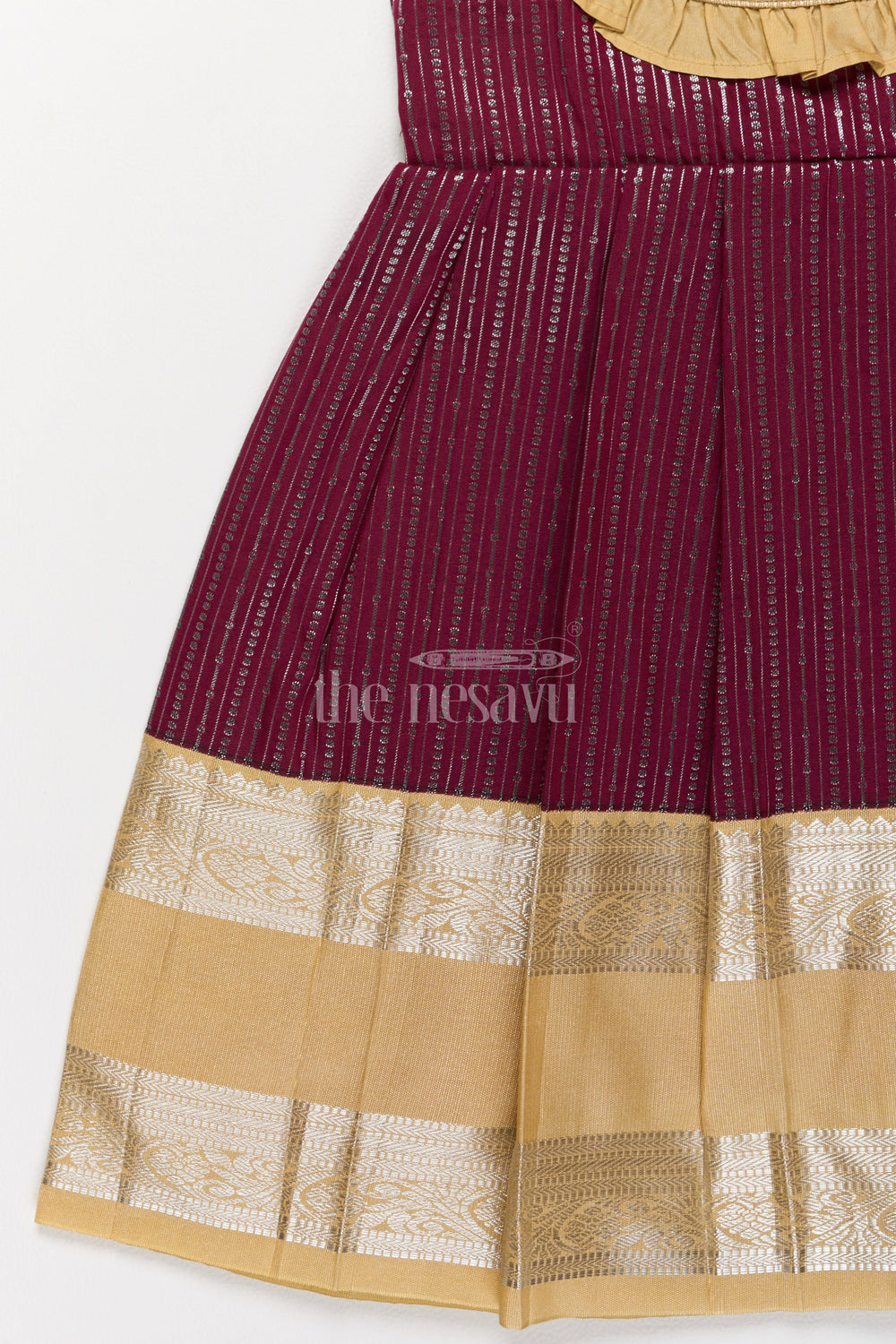 The Nesavu Girls Kanchi Silk Frock Traditional Girls Kanchi Silk Frock in Rich Maroon with Lustrous Golden Border Nesavu Nesavu Maroon Girls Kanchi Silk Frock Golden Border from Pongal New Dress Collection