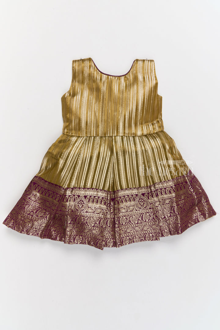 The Nesavu Silk Party Frock Traditional Girls Silk Party Frock with Gold Zari Skirt and Embroidered Shrug Nesavu Traditional Girls Silk Frock Gold Zari Design Embroidered Shrug | The Nesavu
