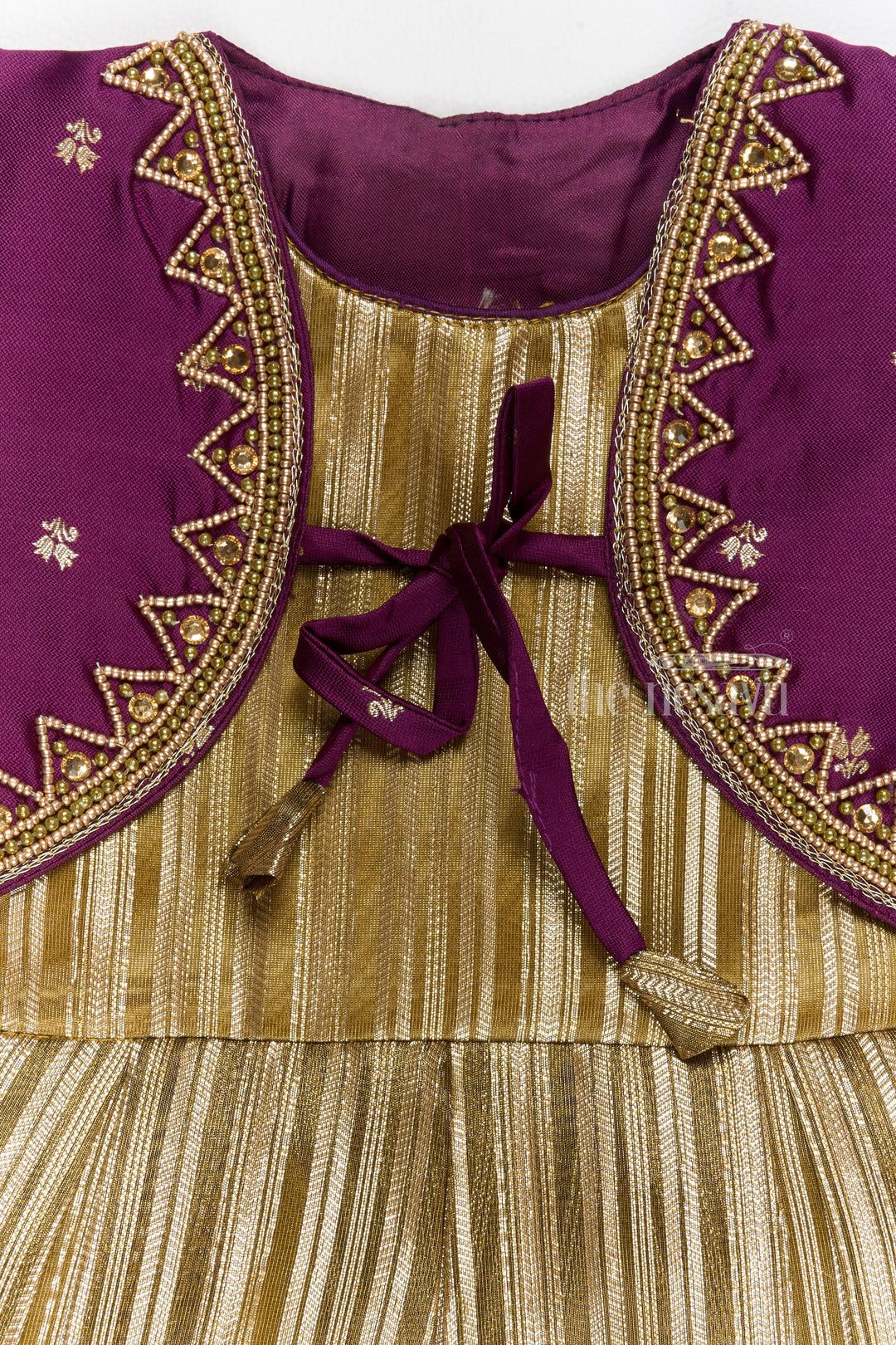 The Nesavu Silk Party Frock Traditional Girls Silk Party Frock with Gold Zari Skirt and Embroidered Shrug Nesavu Traditional Girls Silk Frock Gold Zari Design Embroidered Shrug | The Nesavu