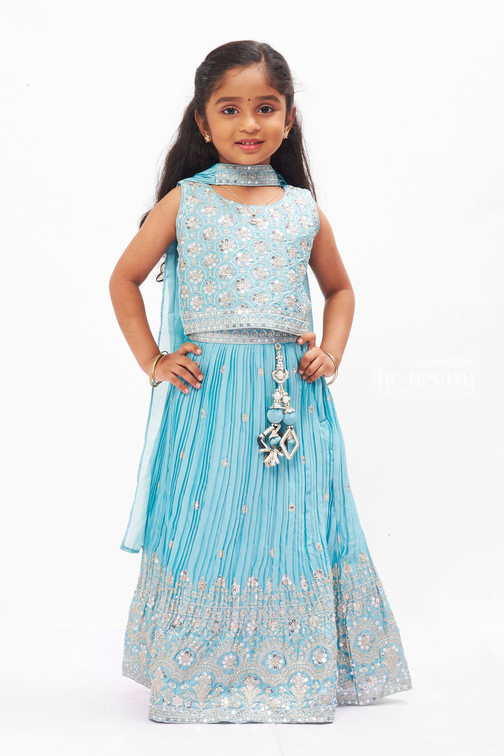 The Nesavu Girls Lehenga Choli Traditional Girls Teal Lehenga Choli Set with Exquisite Embellishments Nesavu 16 (1Y) / Blue GL411A-16 Girls Teal Lehenga Choli Set | Luxurious Ethnic Wear for Festive Occasions | The Nesavu