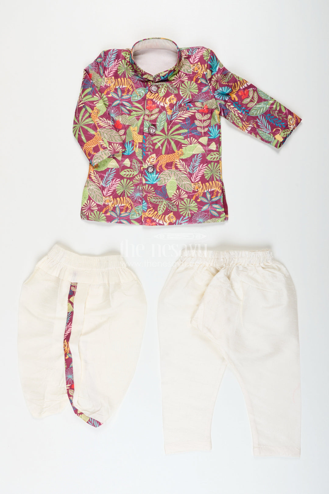 The Nesavu Boys Dothi Set Traditional kurta and dhoti set for toddler boys festive wear Nesavu Nesavu boys digital printed kurta dhoti set traditional birthdays festive functions
