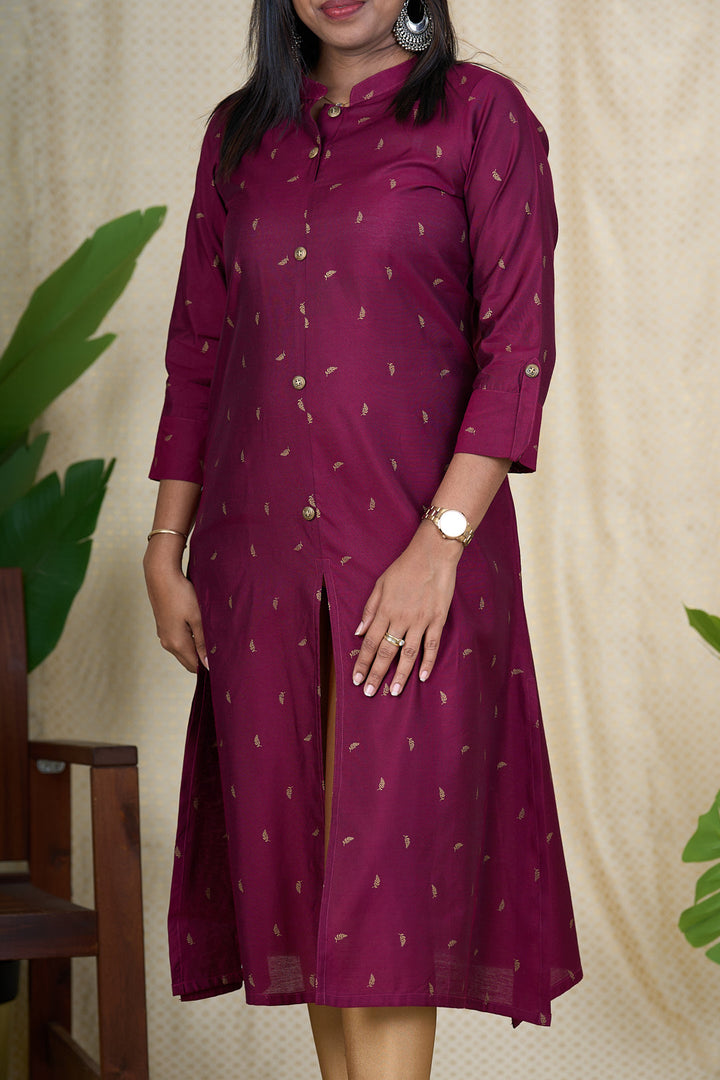 The Nesavu Womens A-Line Kurthas Traditional Kurta for Women - Maroon Viscose Silk Kurta with Chinese Collar Nesavu