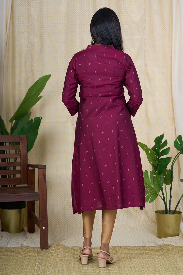 The Nesavu Womens A-Line Kurthas Traditional Kurta for Women - Maroon Viscose Silk Kurta with Chinese Collar Nesavu