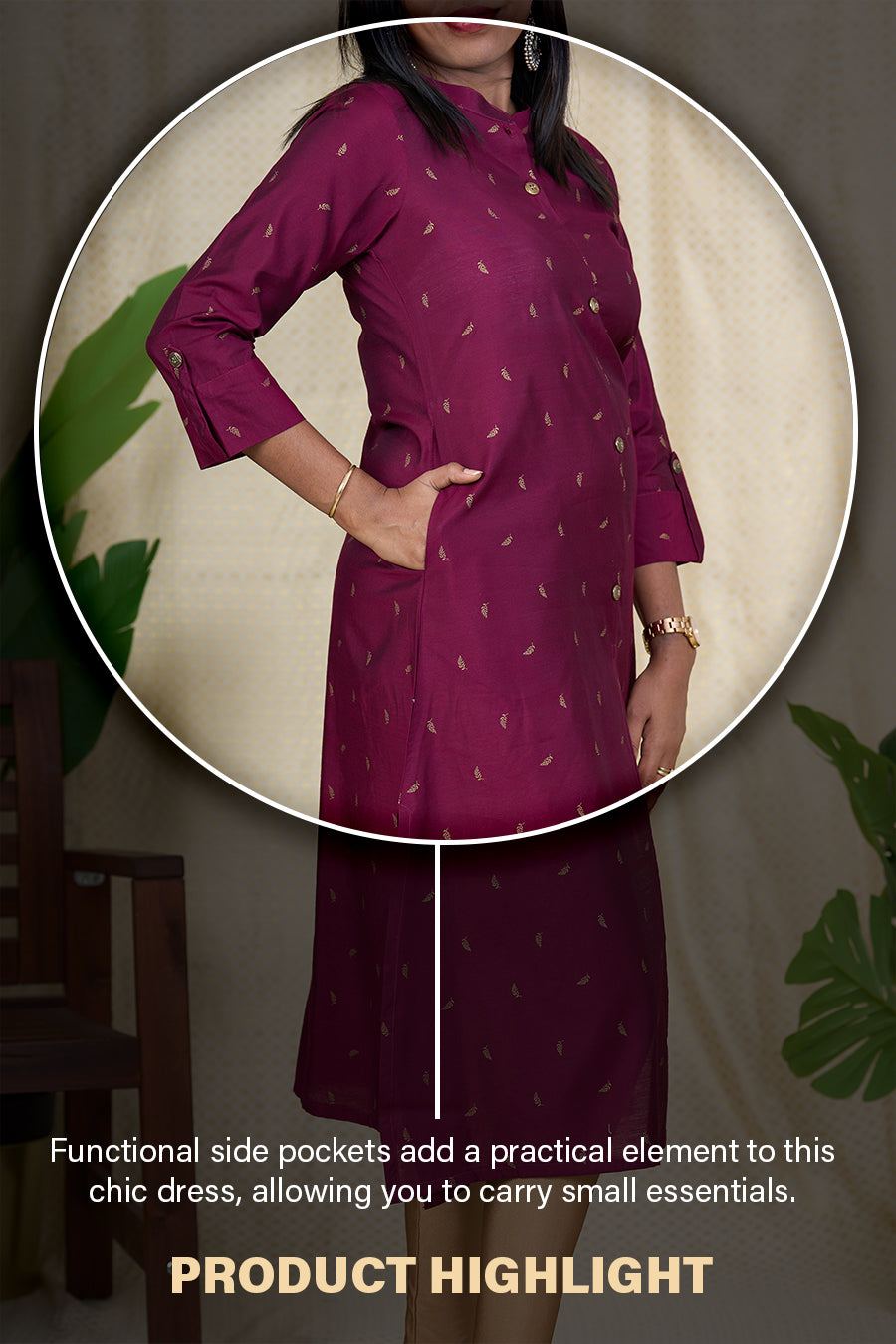 The Nesavu Womens A-Line Kurthas Traditional Kurta for Women - Maroon Viscose Silk Kurta with Chinese Collar Nesavu