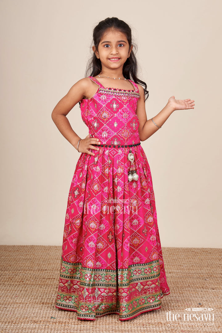 The Nesavu Girls Lehenga Choli Traditional Lehenga Choli for Toddler Girls for Weddings and Festive Celebrations Nesavu 16 (1Y) / Pink GL813A-16 Nesavu jacquard silk lehenga choli toddler girls big border  ideal weddings Diwali parties