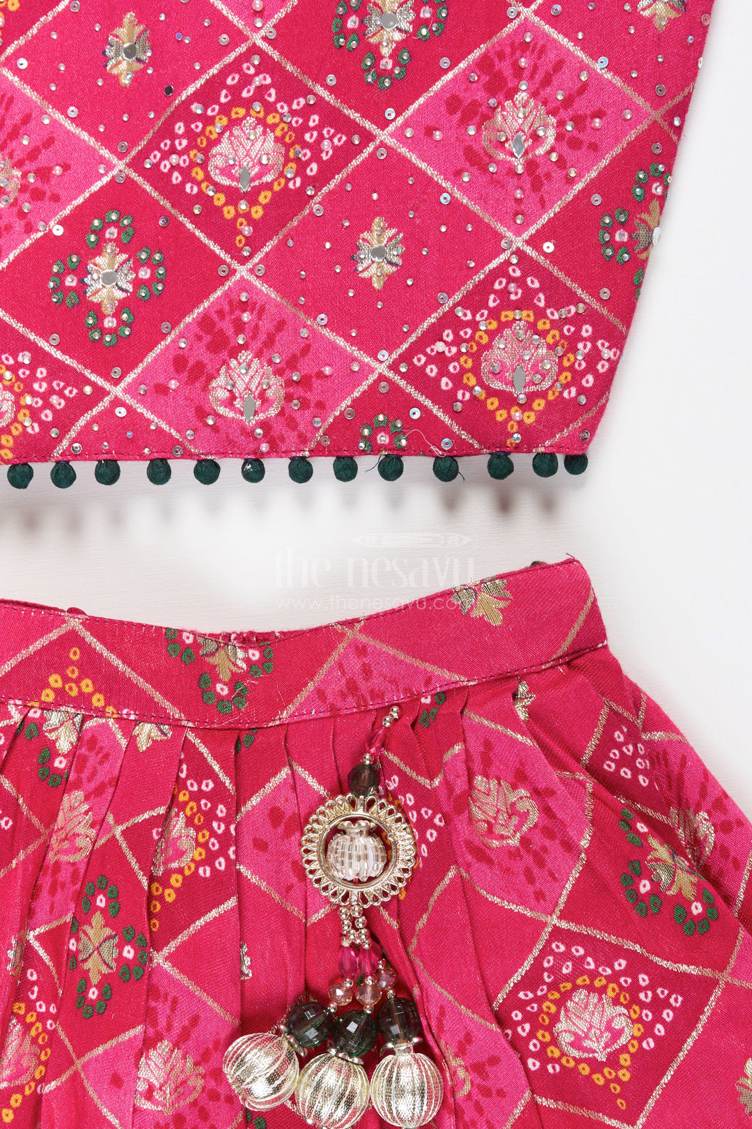 The Nesavu Girls Lehenga Choli Traditional lehenga choli for toddler girls for weddings and festive celebrations Nesavu Nesavu jacquard silk lehenga choli toddler girls big border  ideal weddings Diwali parties