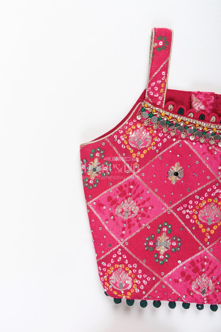 The Nesavu Girls Lehenga Choli Traditional lehenga choli for toddler girls for weddings and festive celebrations Nesavu Nesavu jacquard silk lehenga choli toddler girls big border  ideal weddings Diwali parties