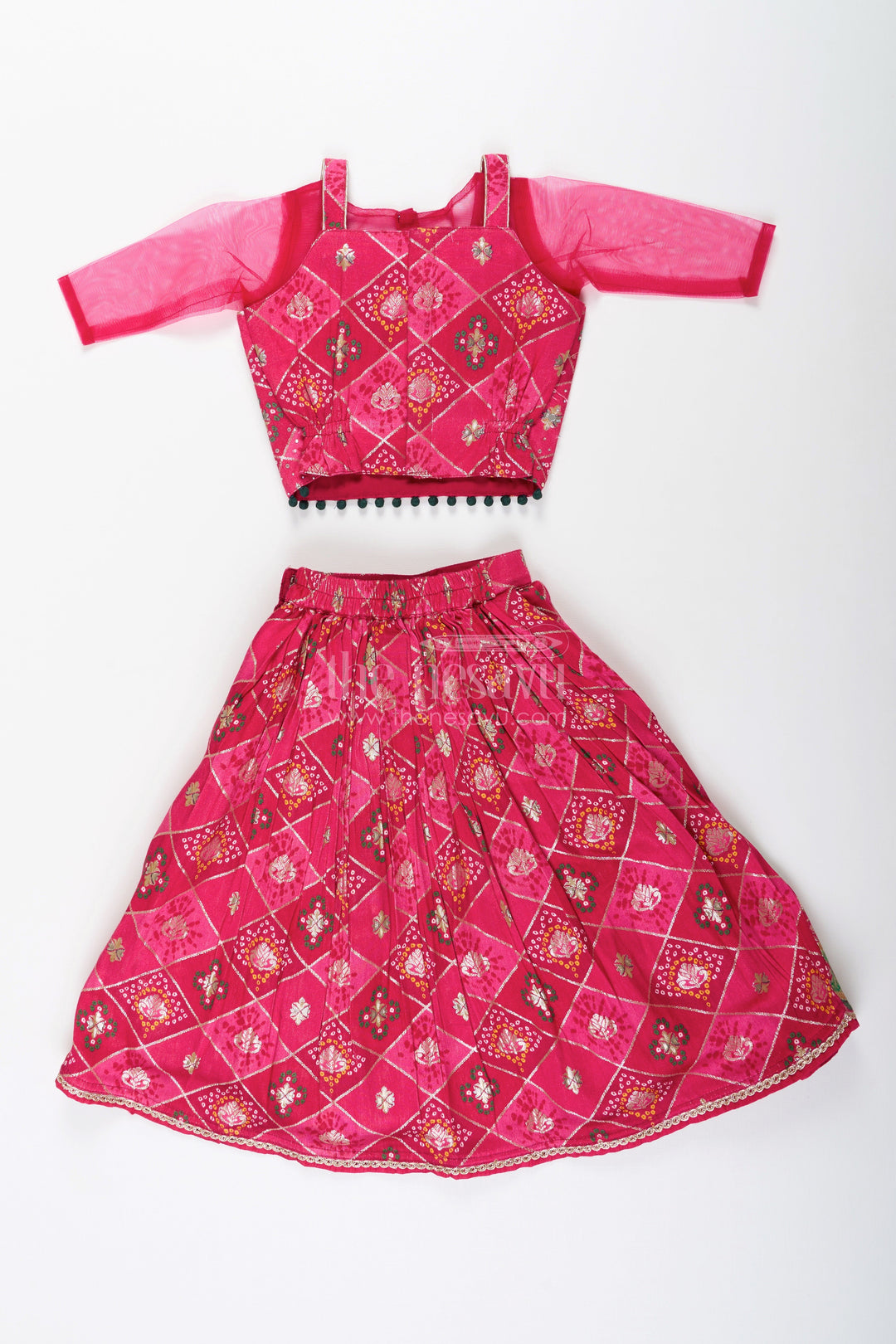 The Nesavu Girls Lehenga Choli Traditional lehenga choli for toddler girls for weddings and festive celebrations Nesavu Nesavu jacquard silk lehenga choli toddler girls big border  ideal weddings Diwali parties
