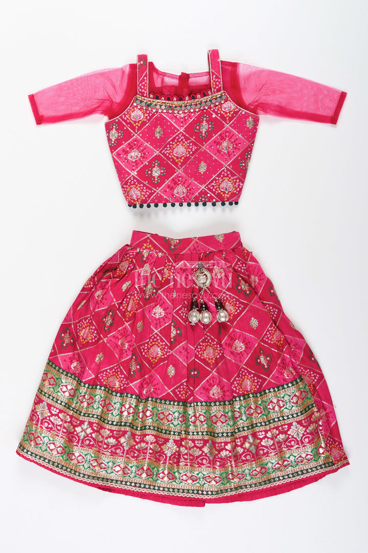 The Nesavu Girls Lehenga Choli Traditional lehenga choli for toddler girls for weddings and festive celebrations Nesavu Nesavu jacquard silk lehenga choli toddler girls big border  ideal weddings Diwali parties