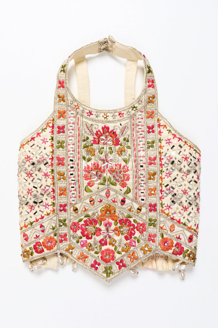 The Nesavu Girls Lehenga Choli Traditional Lehenga Set for Toddler Girl for Weddings and Navratri Nesavu Nesavu toddler girl lehenga choli halter blouse floral print Navratri functions