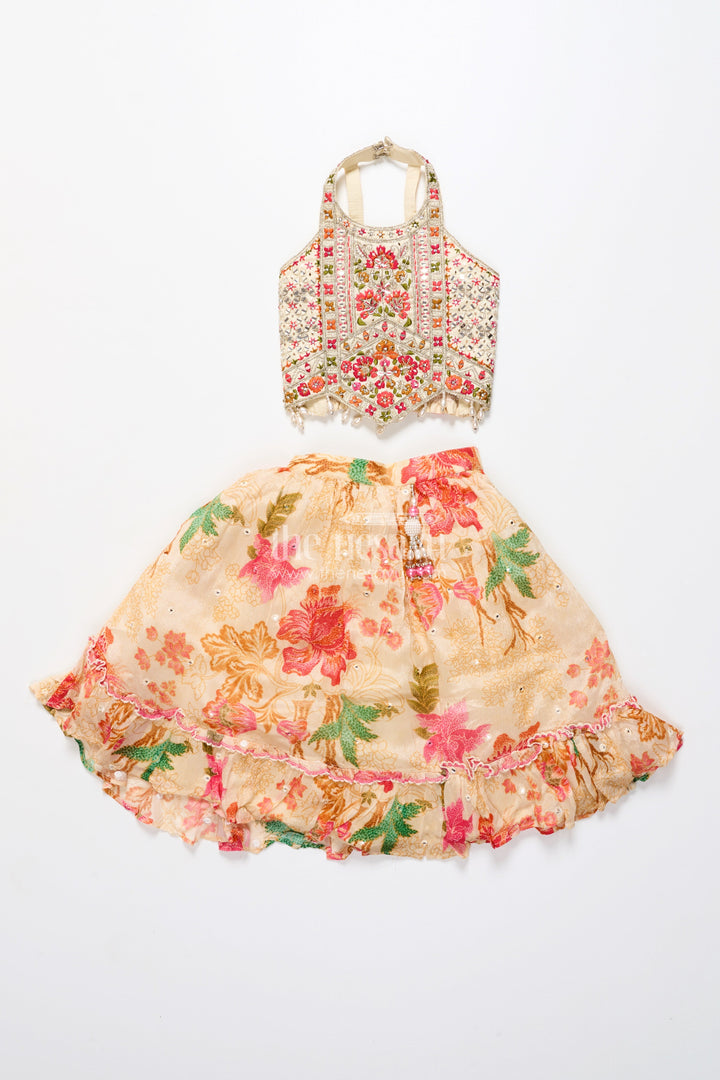The Nesavu Girls Lehenga Choli Traditional Lehenga Set for Toddler Girl for Weddings and Navratri Nesavu Nesavu toddler girl lehenga choli halter blouse floral print Navratri functions