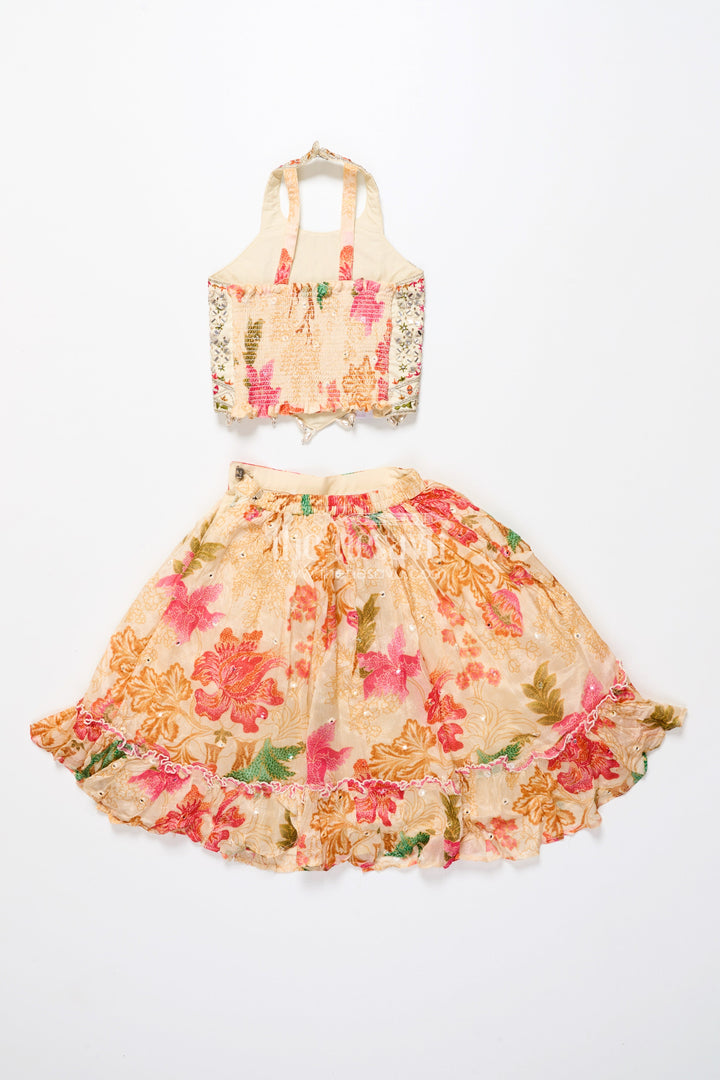 The Nesavu Girls Lehenga Choli Traditional Lehenga Set for Toddler Girl for Weddings and Navratri Nesavu Nesavu toddler girl lehenga choli halter blouse floral print Navratri functions
