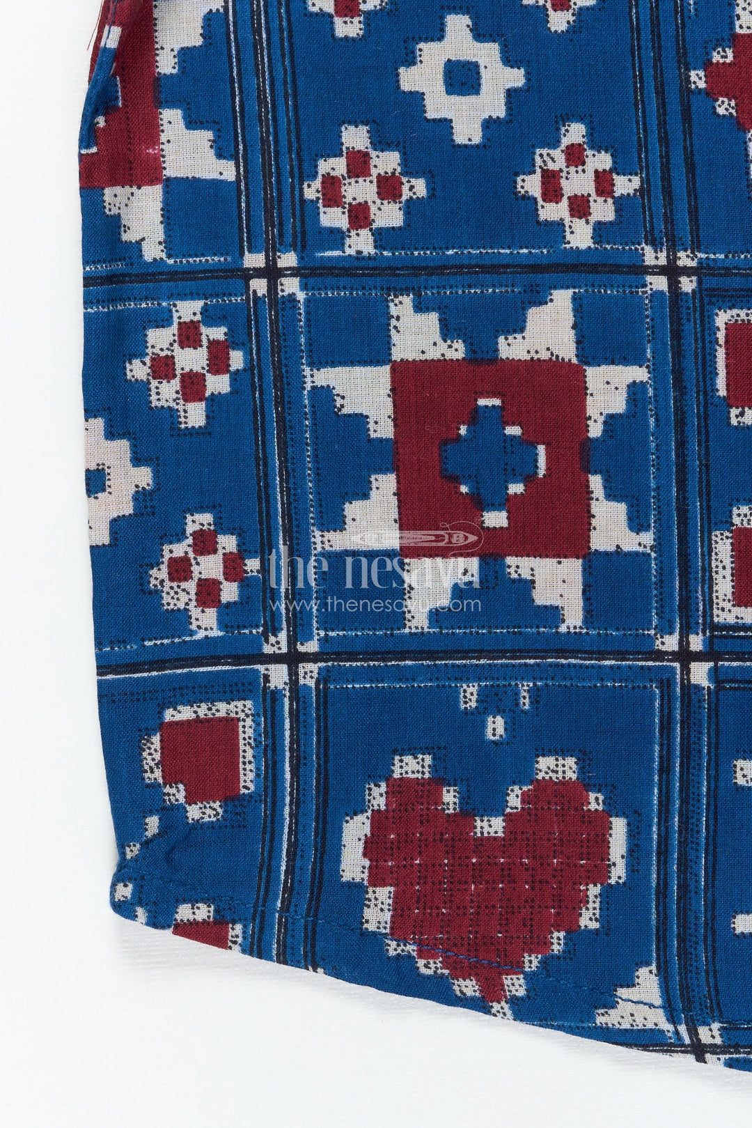 The Nesavu Boys Cotton Shirt Traditional Motif Shirt for Boys in Blue Cotton Ethnic Day Outfit Idea Nesavu Nesavu Boys Ethnic Day Cotton Shirt Blue Traditional Motifs Heritage Inspired Geometric Design