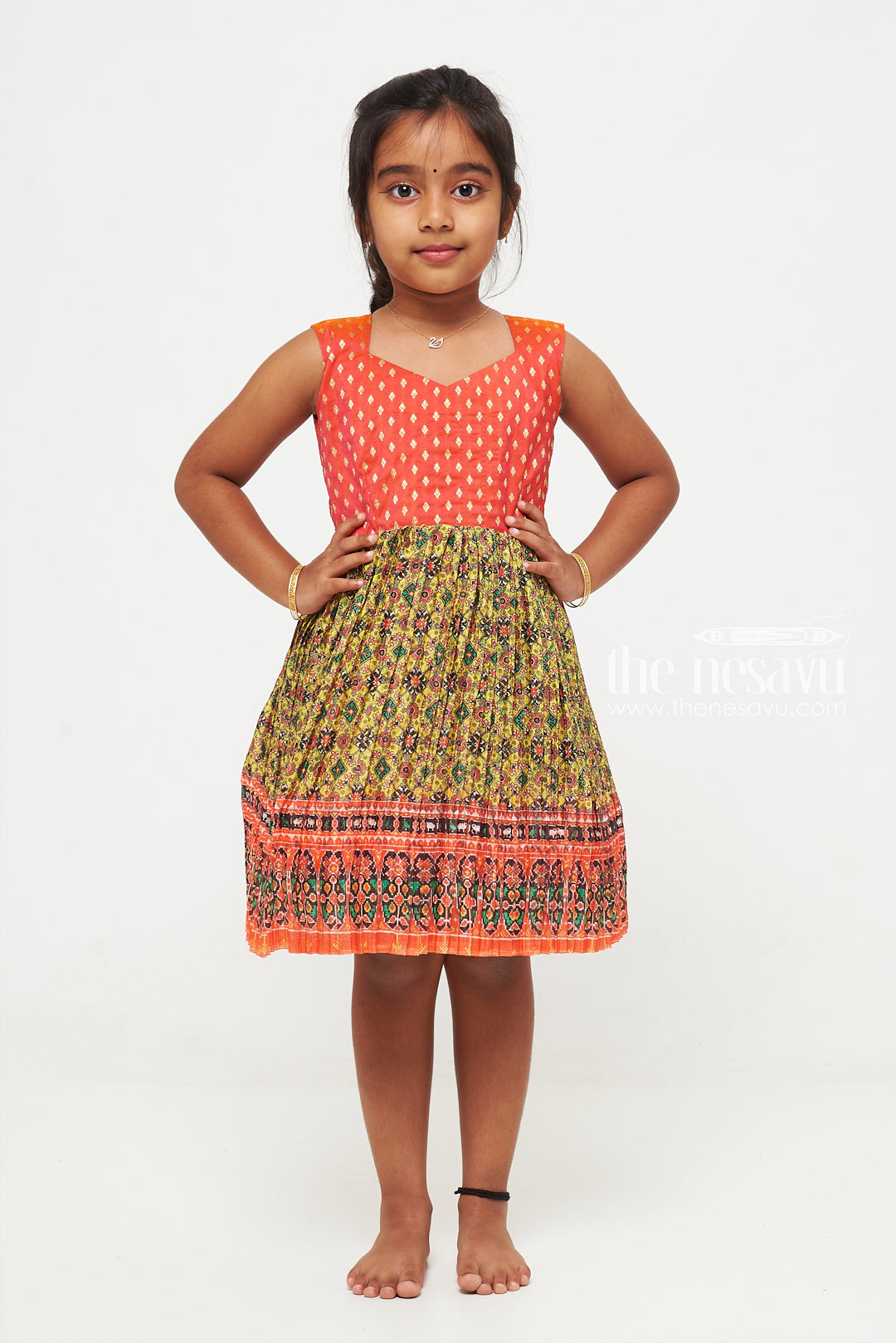 The Nesavu Silk Frock Traditional Pattu-Inspired Silk Frock for Girls: Vibrant Pink with Exquisite Embroidery Nesavu Buy Girls Traditional Silk Frock Online | Pink Embroidered Dress | Kids Festive Clothing | The Nesavu