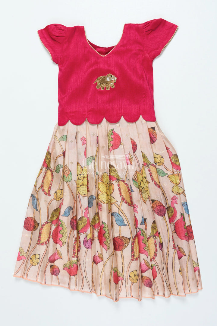 The Nesavu Pattu Pavadai Traditional Pattu Pavadai for Baby Girls for Festive Wear and Gifting Nesavu Nesavu baby girl traditional pattu pavadai lotus motif skirt puff sleeve blouse