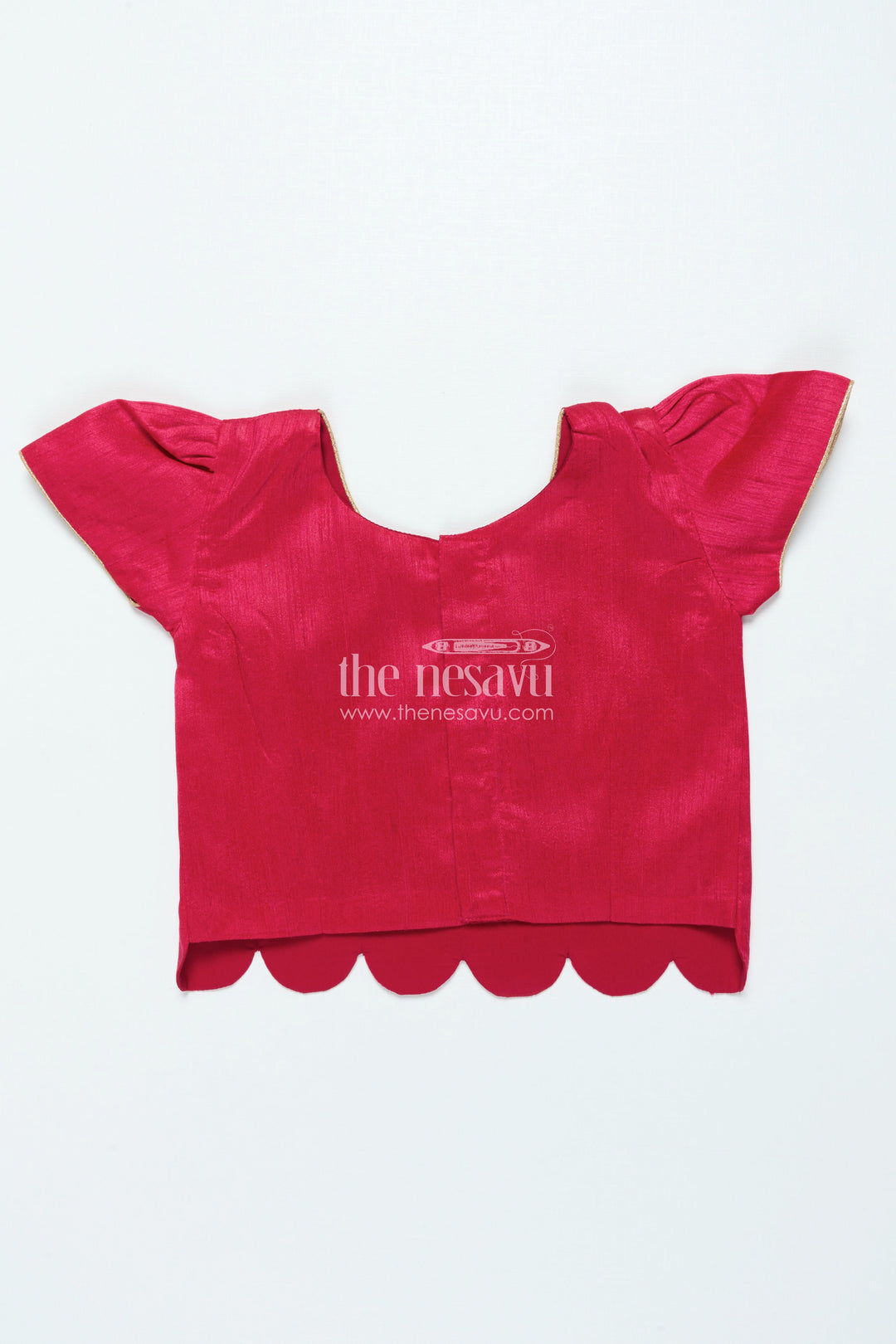 The Nesavu Pattu Pavadai Traditional Pattu Pavadai for Baby Girls for Festive Wear and Gifting Nesavu Nesavu baby girl traditional pattu pavadai lotus motif skirt puff sleeve blouse