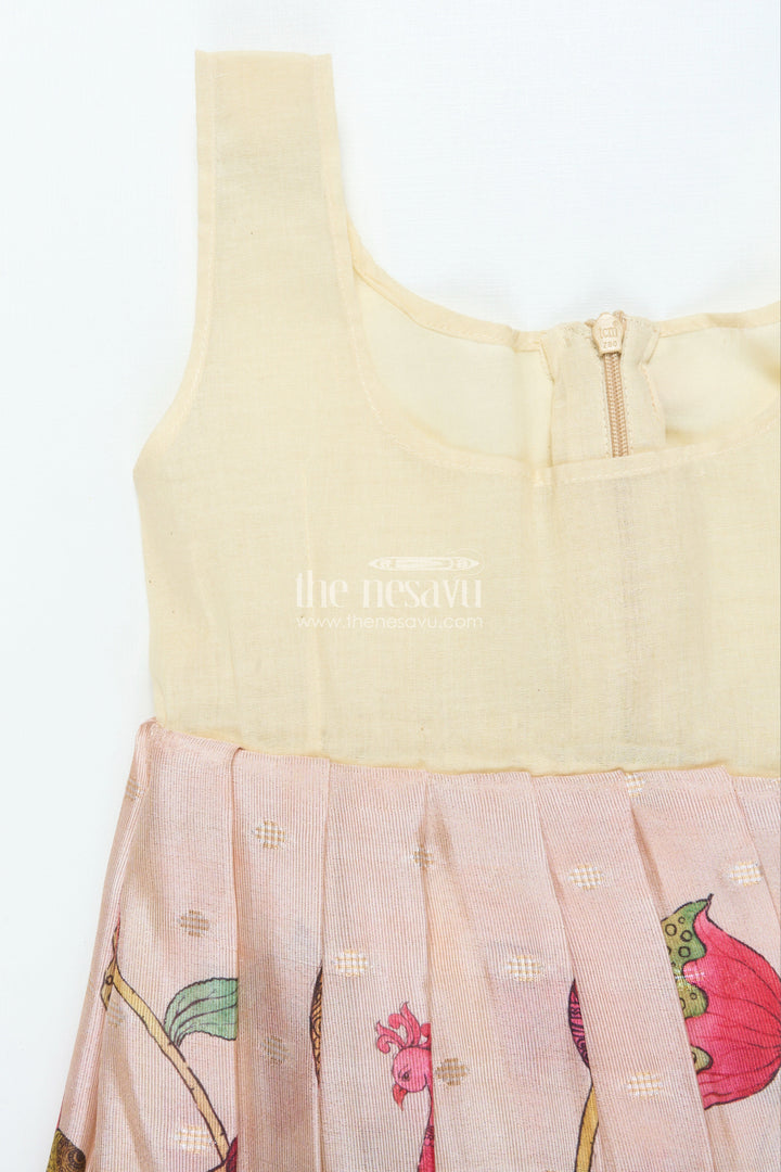 The Nesavu Pattu Pavadai Traditional Pattu Pavadai for Baby Girls for Festive Wear and Gifting Nesavu Nesavu baby girl traditional pattu pavadai lotus motif skirt puff sleeve blouse