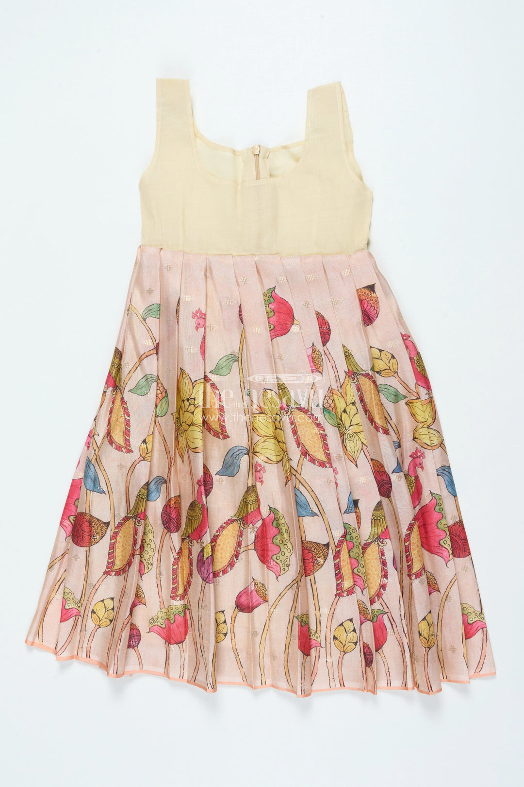 The Nesavu Pattu Pavadai Traditional Pattu Pavadai for Baby Girls for Festive Wear and Gifting Nesavu Nesavu baby girl traditional pattu pavadai lotus motif skirt puff sleeve blouse