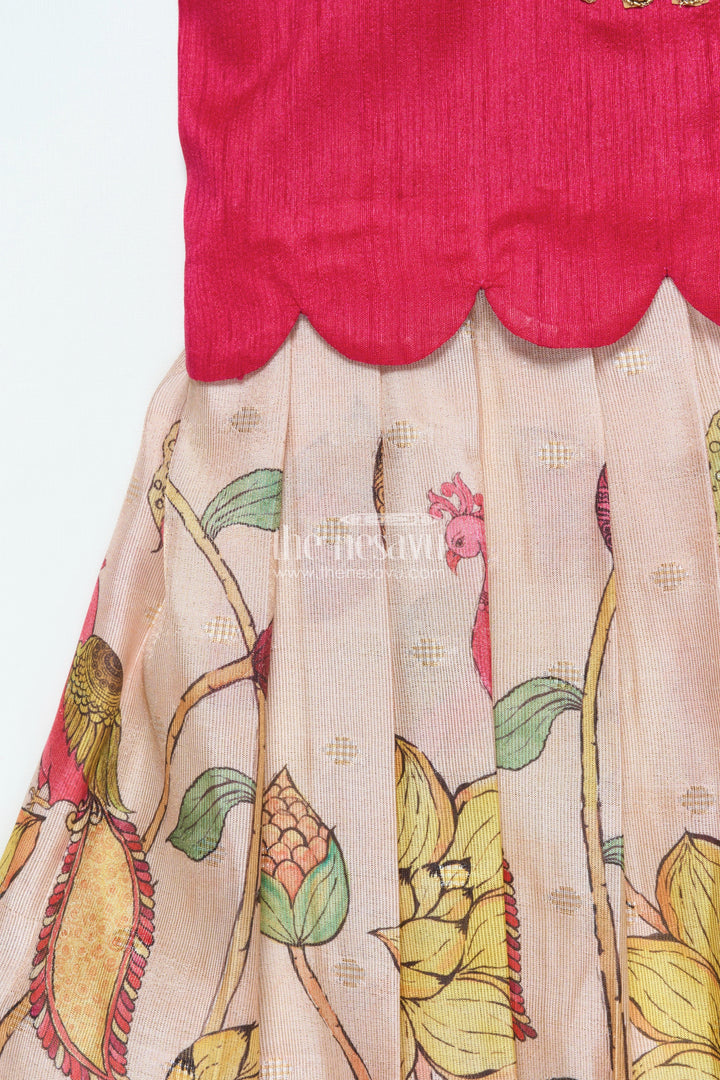 The Nesavu Pattu Pavadai Traditional Pattu Pavadai for Baby Girls for Festive Wear and Gifting Nesavu Nesavu baby girl traditional pattu pavadai lotus motif skirt puff sleeve blouse