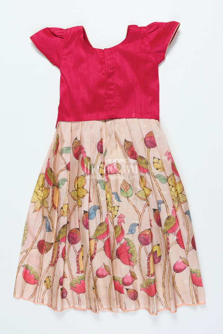 The Nesavu Pattu Pavadai Traditional Pattu Pavadai for Baby Girls for Festive Wear and Gifting Nesavu Nesavu baby girl traditional pattu pavadai lotus motif skirt puff sleeve blouse