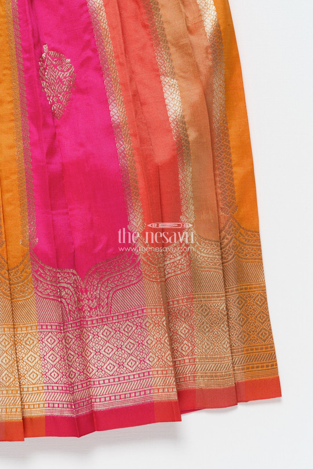 The Nesavu Pattu Pavadai Traditional Pattu Pavadai for Toddler Girls for Festive and Temple Wear Nesavu Nesavu traditional pattu pavadai toddler girls semi banaras skirt tissue silk yoke