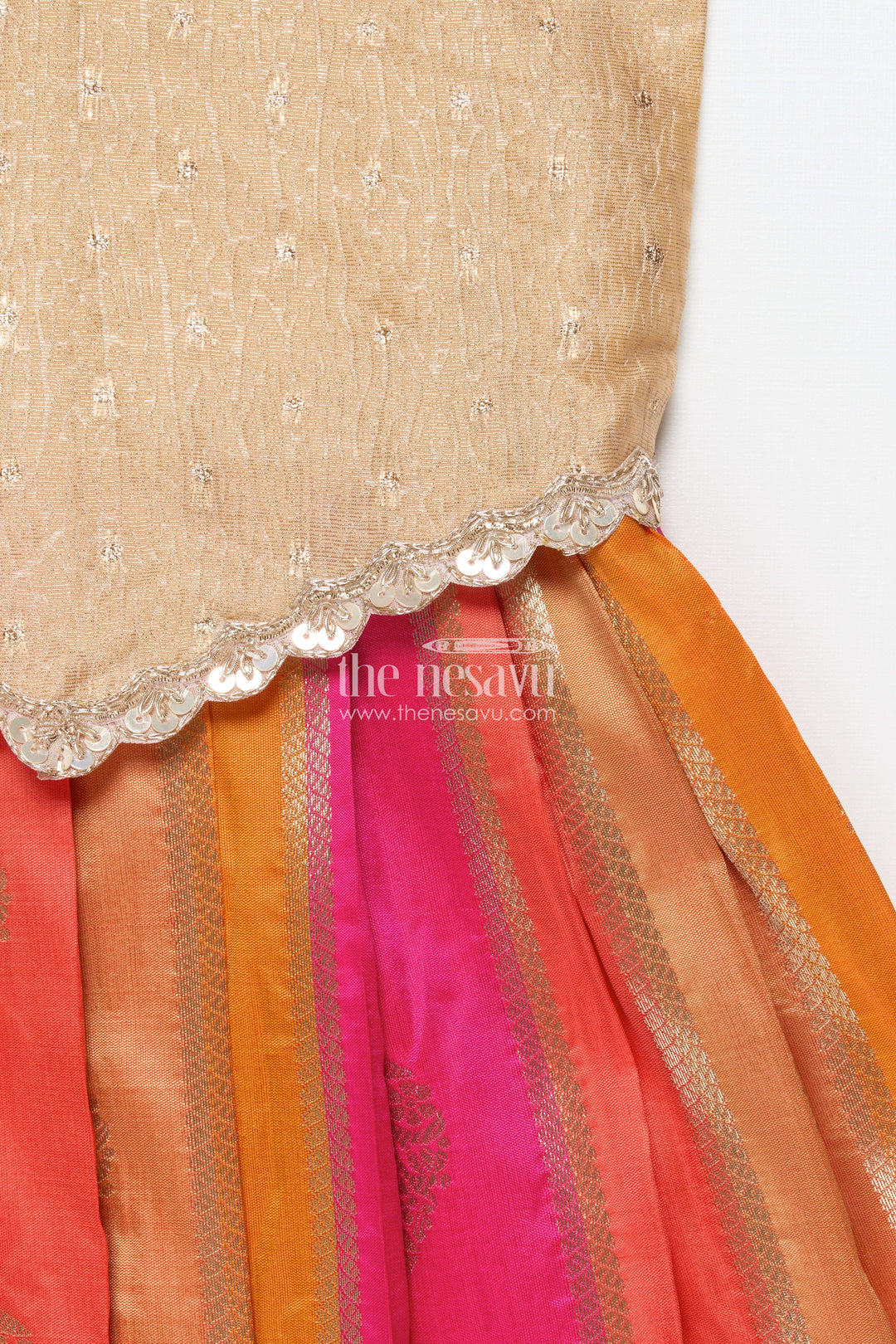 The Nesavu Pattu Pavadai Traditional Pattu Pavadai for Toddler Girls for Festive and Temple Wear Nesavu Nesavu traditional pattu pavadai toddler girls semi banaras skirt tissue silk yoke