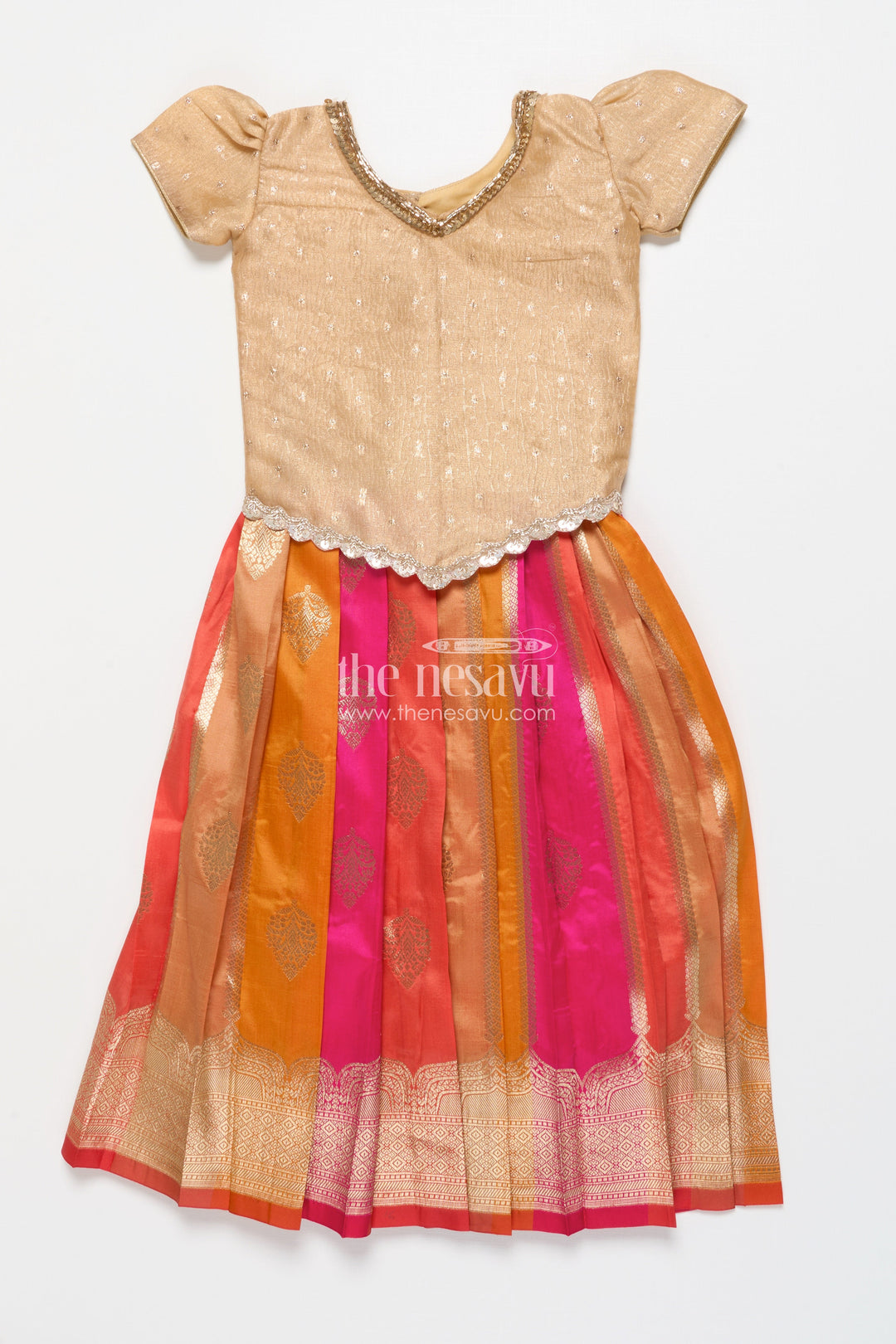 The Nesavu Pattu Pavadai Traditional Pattu Pavadai for Toddler Girls for Festive and Temple Wear Nesavu Nesavu traditional pattu pavadai toddler girls semi banaras skirt tissue silk yoke