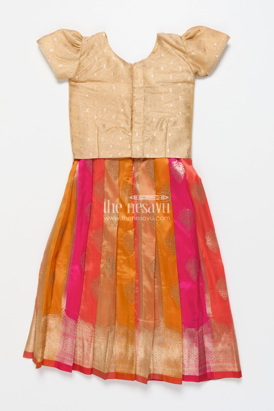The Nesavu Pattu Pavadai Traditional Pattu Pavadai for Toddler Girls for Festive and Temple Wear Nesavu Nesavu traditional pattu pavadai toddler girls semi banaras skirt tissue silk yoke
