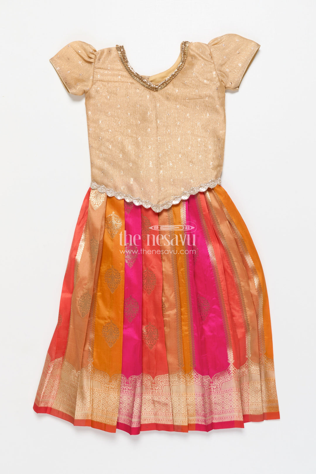 The Nesavu Pattu Pavadai Traditional Pattu Pavadai for Toddler Girls for Festive and Temple Wear Nesavu Nesavu traditional pattu pavadai toddler girls semi banaras skirt tissue silk yoke