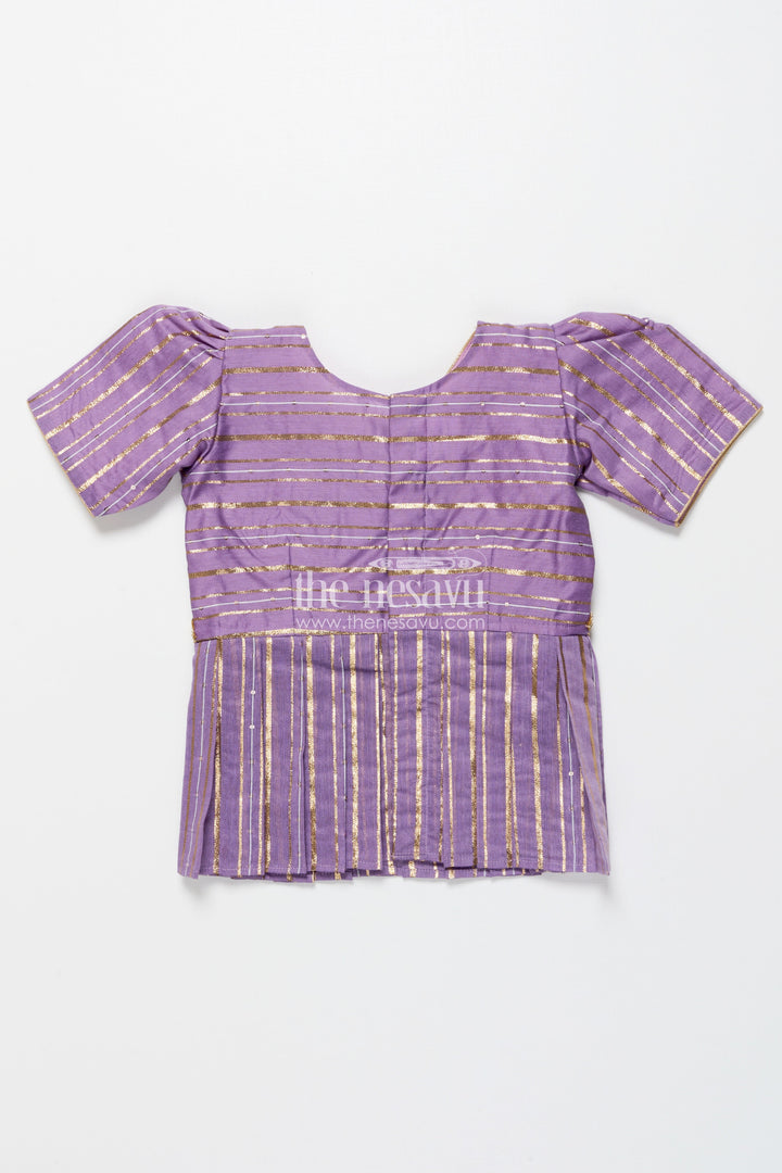 The Nesavu Pattu Pavadai Traditional Pattu Pavadai for Toddler Girls for Poojas and Festive Dressing Nesavu Nesavu pattu pavadai toddler girls gold-detailed tissue silk banaras yoke