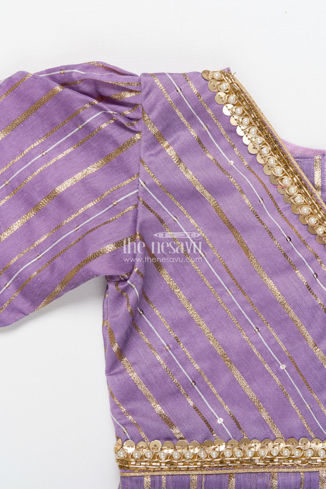 The Nesavu Pattu Pavadai Traditional Pattu Pavadai for Toddler Girls for Poojas and Festive Dressing Nesavu Nesavu pattu pavadai toddler girls gold-detailed tissue silk banaras yoke