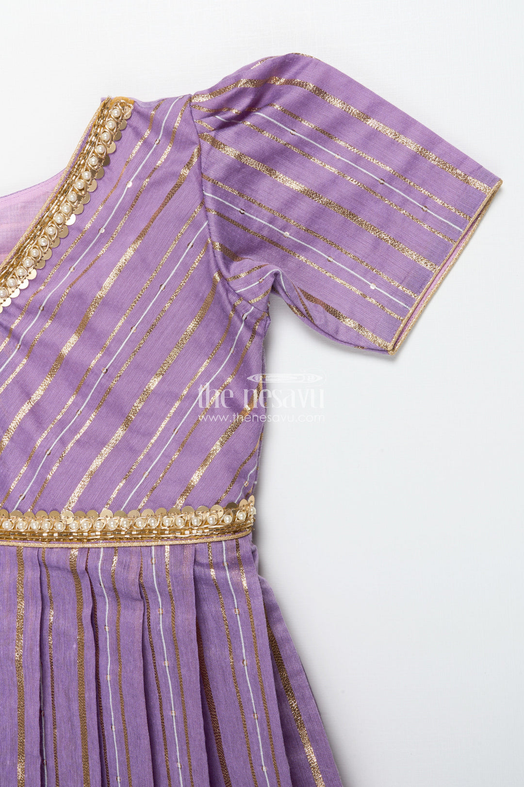 The Nesavu Pattu Pavadai Traditional Pattu Pavadai for Toddler Girls for Poojas and Festive Dressing Nesavu Nesavu pattu pavadai toddler girls gold-detailed tissue silk banaras yoke
